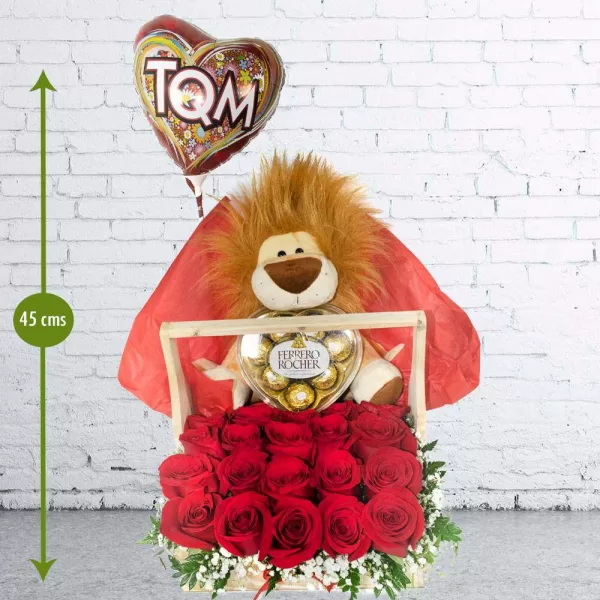 Caja Rosas Peluche Leo